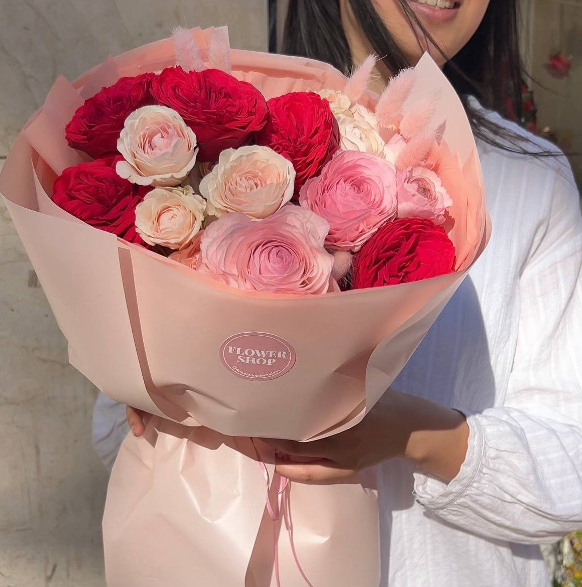 Rose & Ranunculus Bouquet with Pink Accents