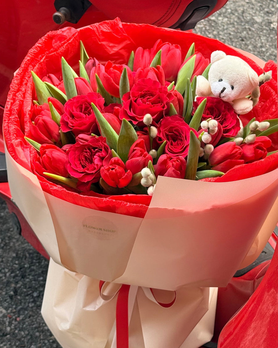 Luxe Red Teddy Tulips