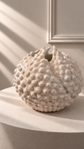 Jarrón Arrecife Pequeño de forma redondeada, con relieve coralino irregular y acabado moteado en tonos claros.