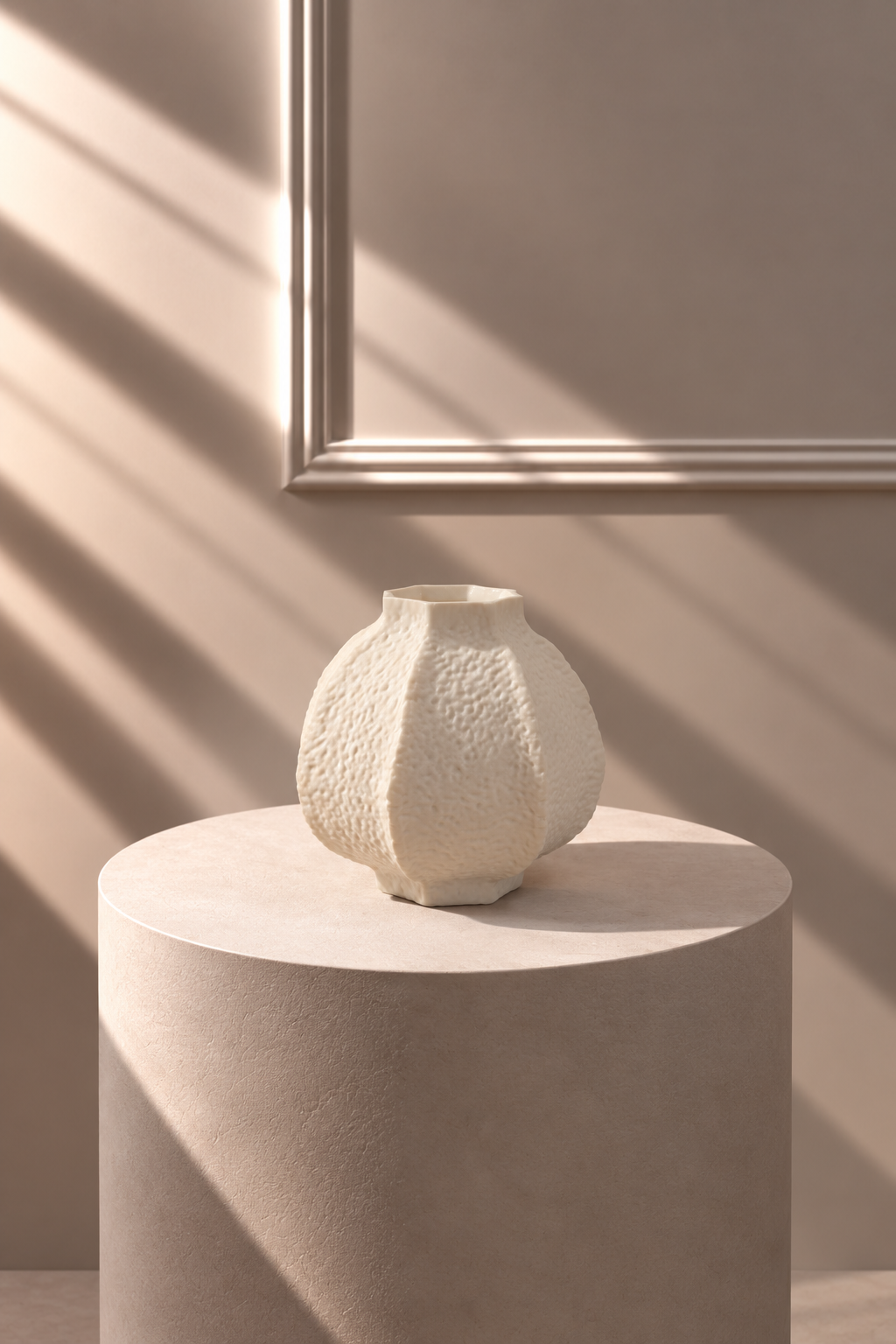 Jarrón Grano de cerámica blanca con relieve granulado, 19 x 15 cm.
